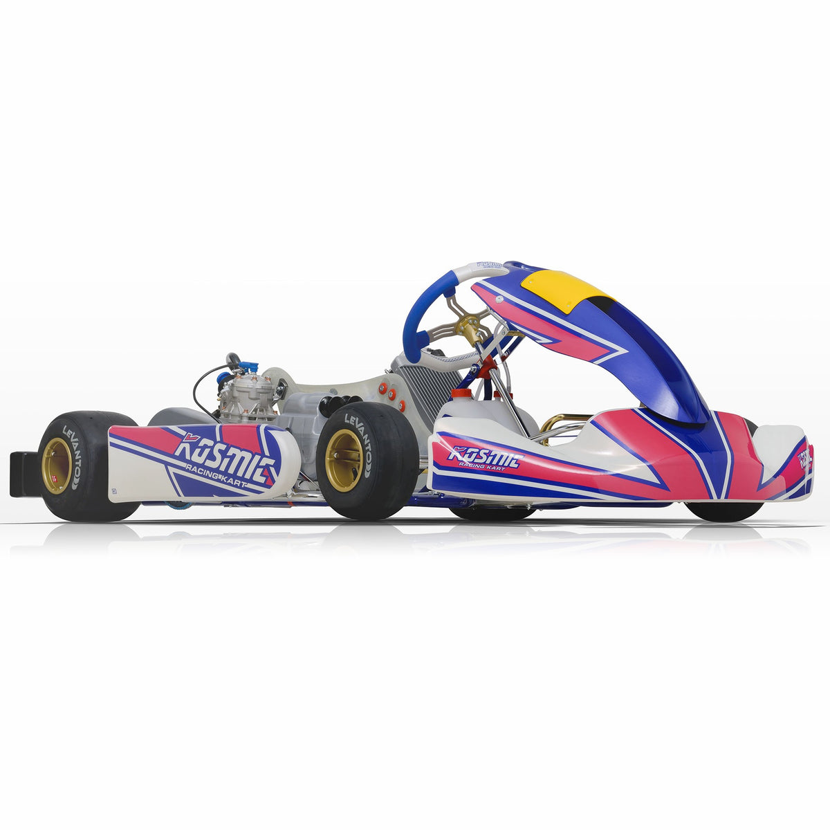 Kosmic 30mm full-size OTK kart chassis in pink, blue and white livery