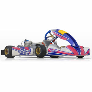 Kosmic 30mm full-size OTK kart chassis in pink, blue and white livery