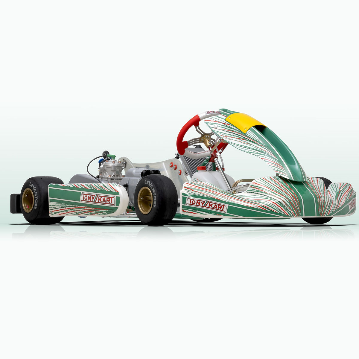 Tony Kart 30mm full-size OTK kart chassis in green, white and red livery